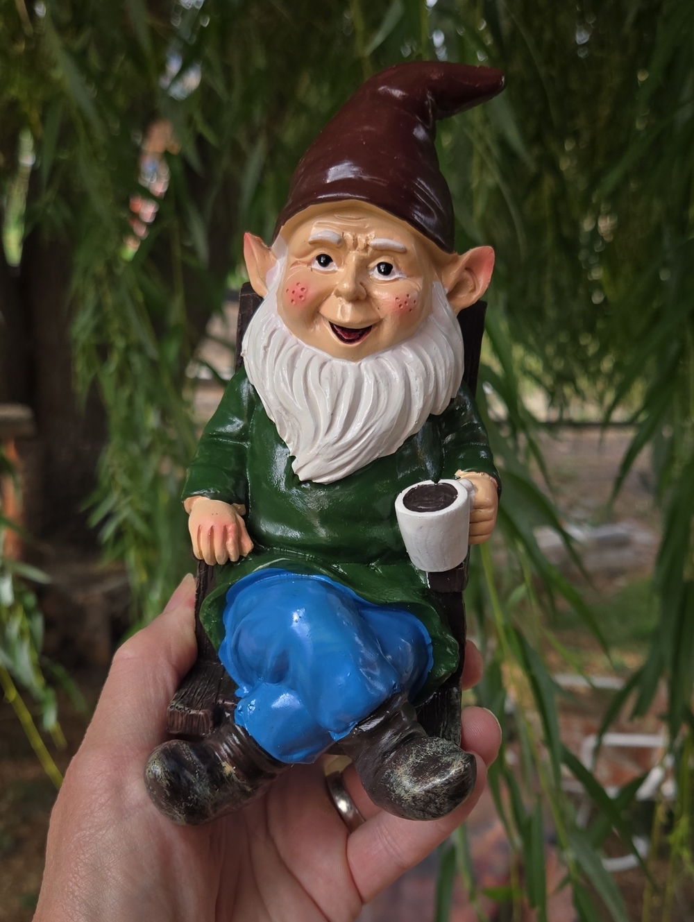 Garden Gnome Figurine - Green Coat, Blue Pants, Brown Hat